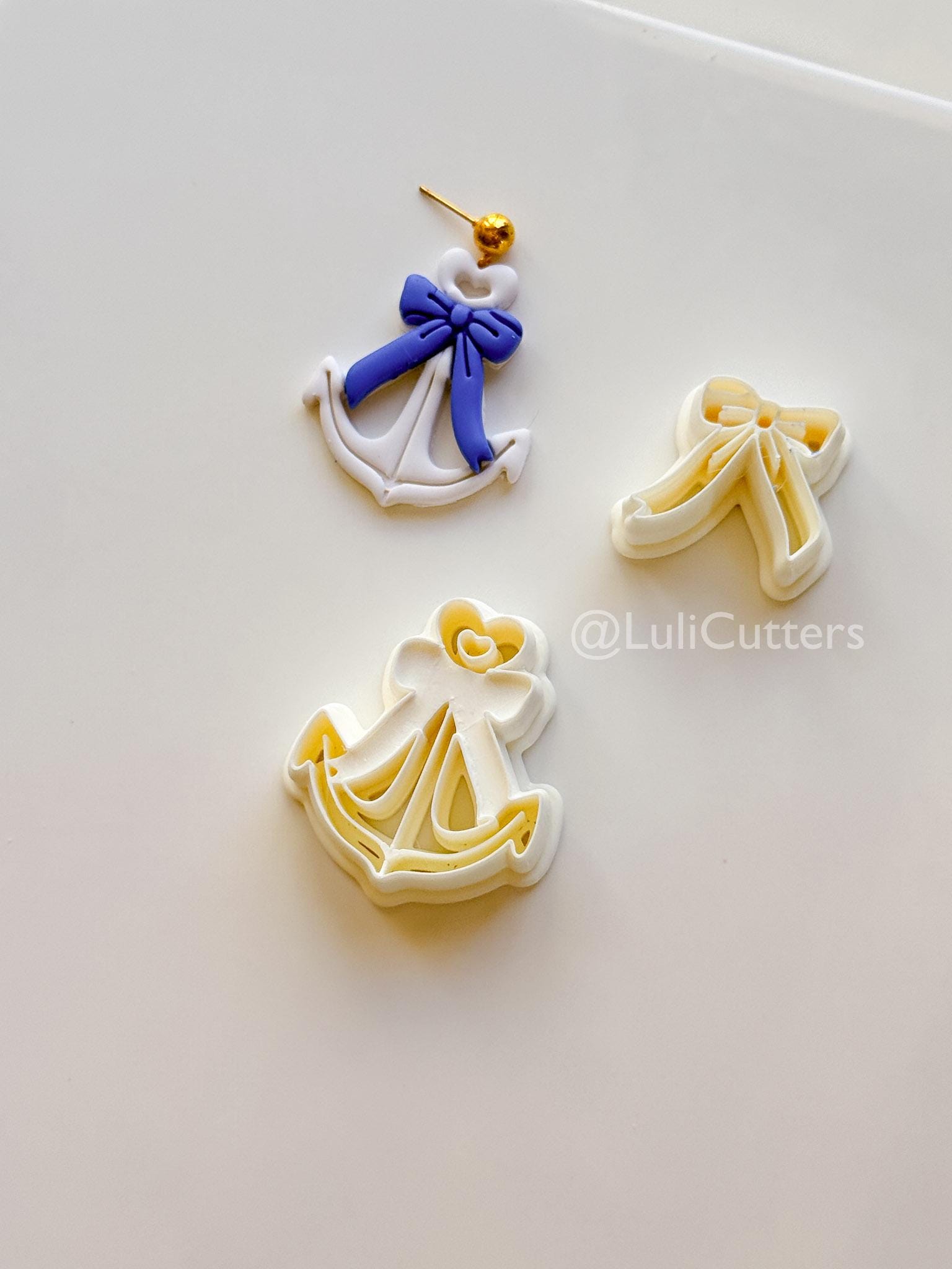 Layered Heart Anchor Cutter: Romantic Nautical Bow Design for Polymer Clay