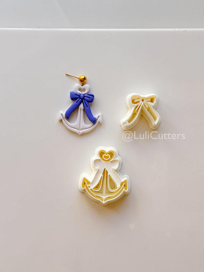 Layered Heart Anchor Cutter: Romantic Nautical Bow Design for Polymer Clay