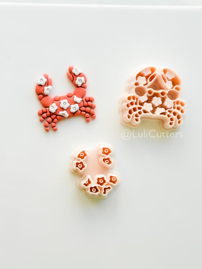 Layered Floral Crab Cutter: Intricate Flower Pattern for Polymer Clay