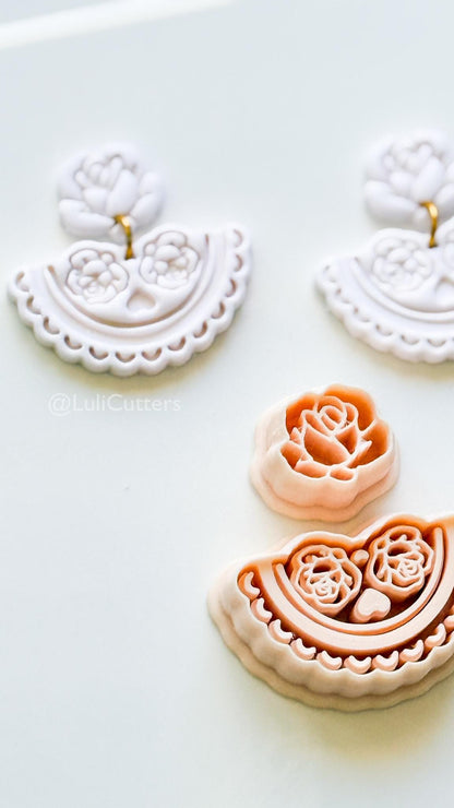 Rosetta Fan Cutter: Rose Flower Earring Shape for Polymer Clay