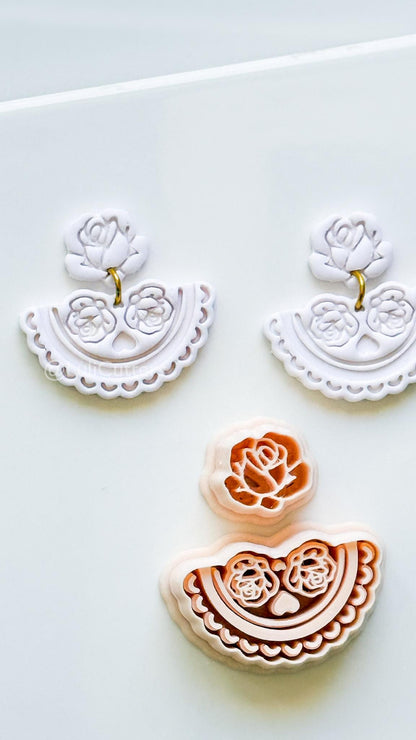 Rosetta Fan Cutter: Rose Flower Earring Shape for Polymer Clay