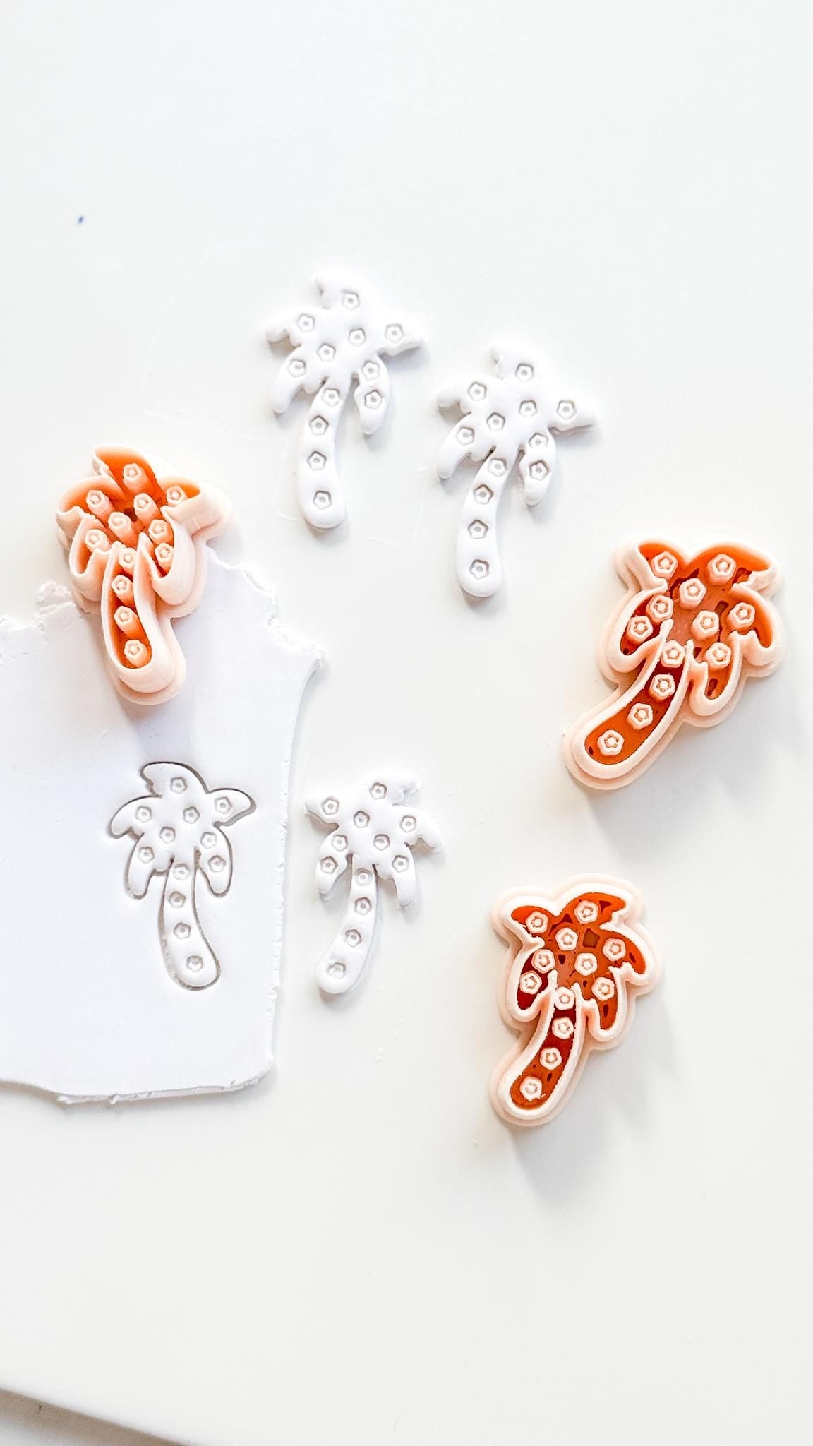 Floral Palm Tree Cutter: Flower Accented Frond Design for Polymer Clay