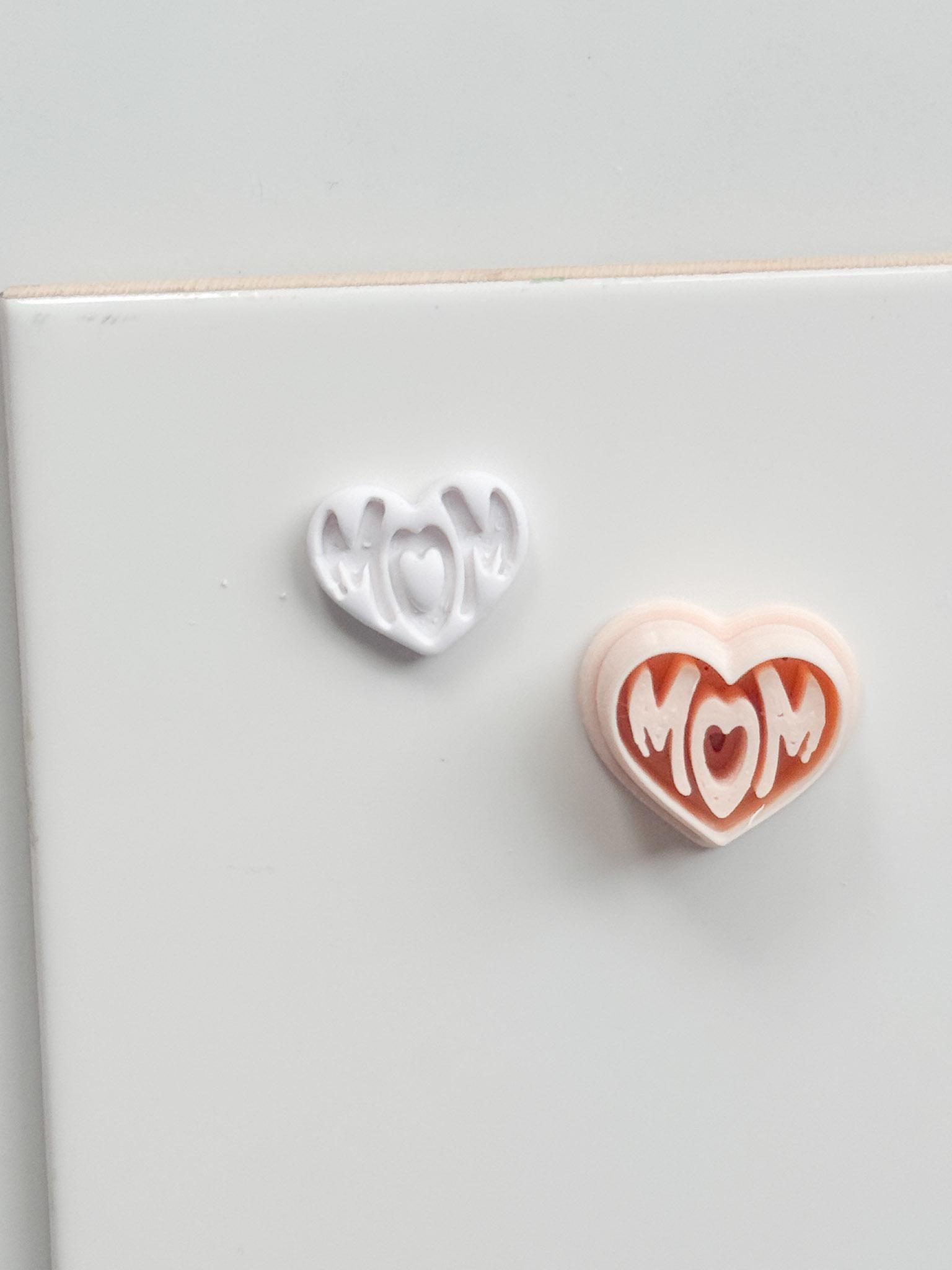 Basic Mom Stud Cutter: Heart-Shaped "MOM" Design for Polymer Clay