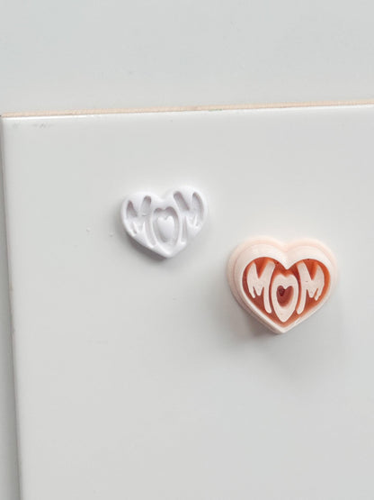 Basic Mom Stud Cutter: Heart-Shaped "MOM" Design for Polymer Clay