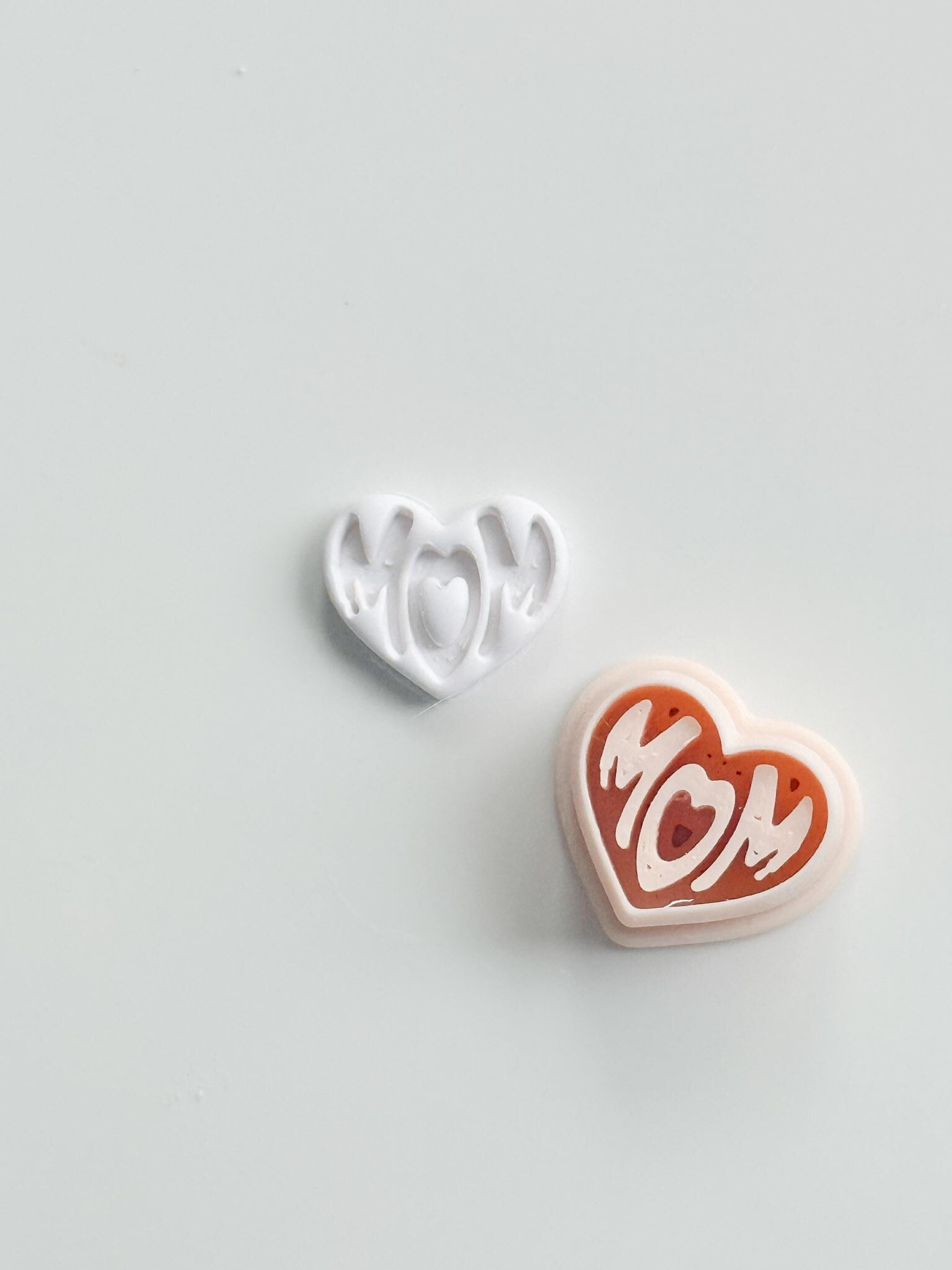 Basic Mom Stud Cutter: Heart-Shaped "MOM" Design for Polymer Clay