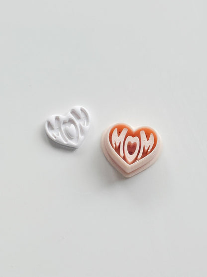 Basic Mom Stud Cutter: Heart-Shaped "MOM" Design for Polymer Clay