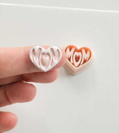 Basic Mom Stud Cutter: Heart-Shaped "MOM" Design for Polymer Clay