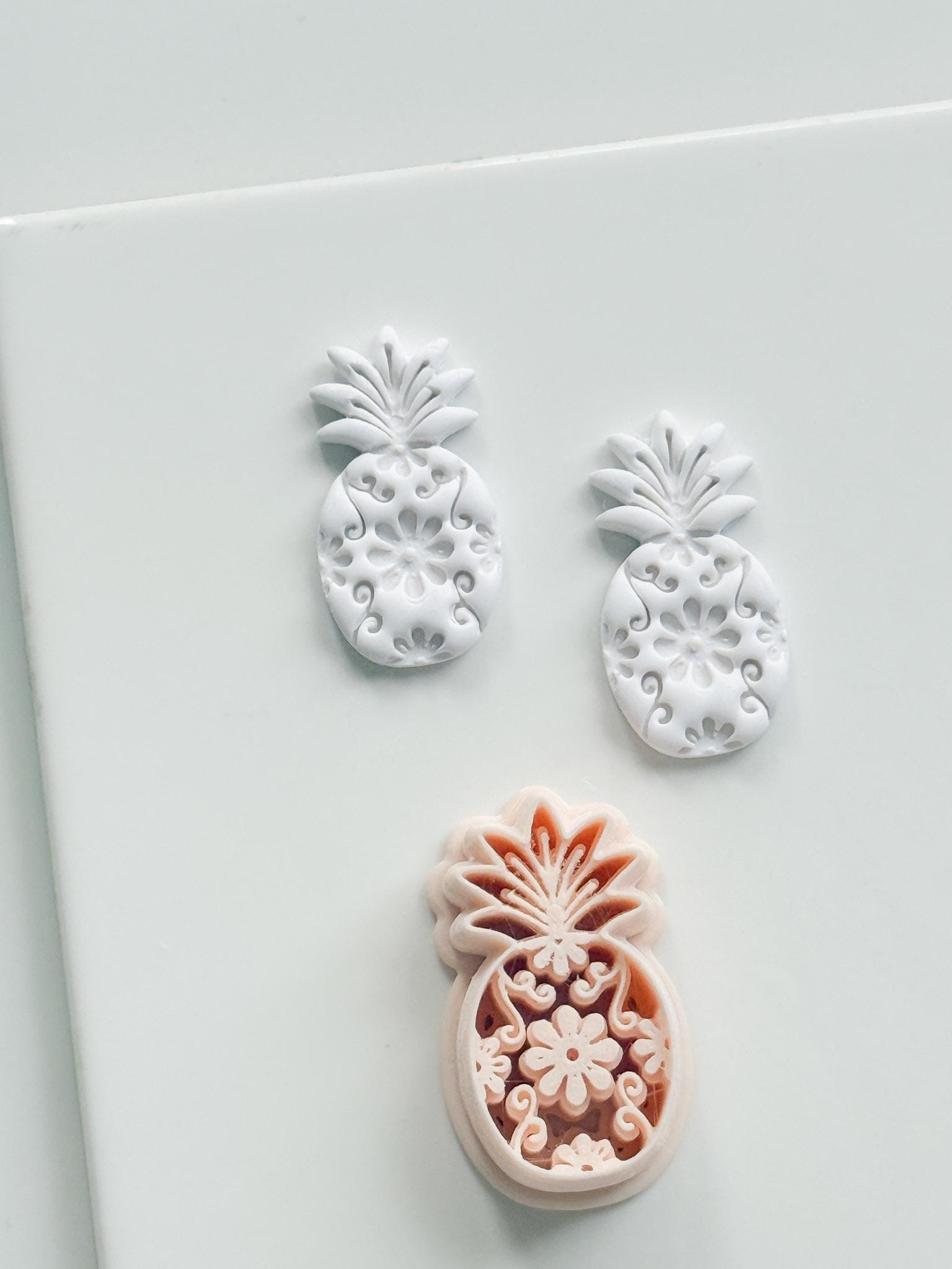 Floral Pineapple Cutter: Intricate Flower & Scroll Design for Polymer Clay