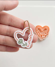 Mom Script Cutter: Heart-Shaped Design with Flower and Cursive Text for Polymer Clay