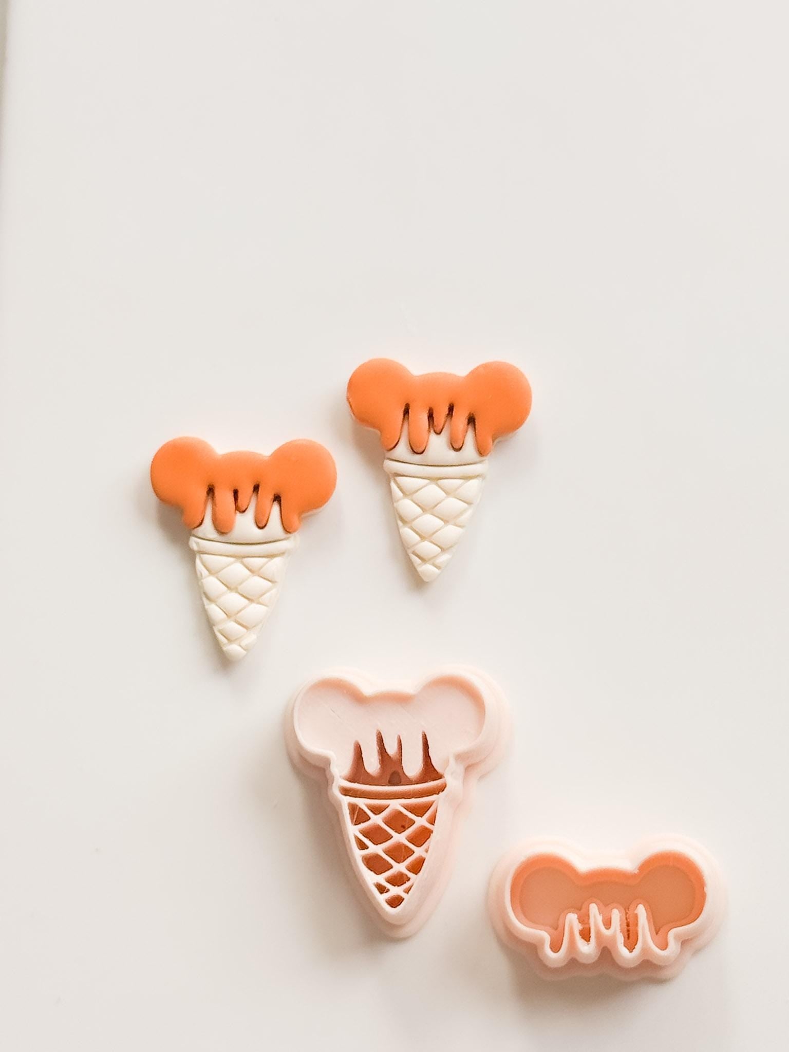Mouse Ice Cream Cutter: Whimsical Cone with Dripping Scoop for Polymer Clay