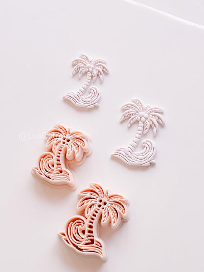 Palm Wave Cutter: Tropical Tree with Swirling Ocean Wave Design for Polymer Clay