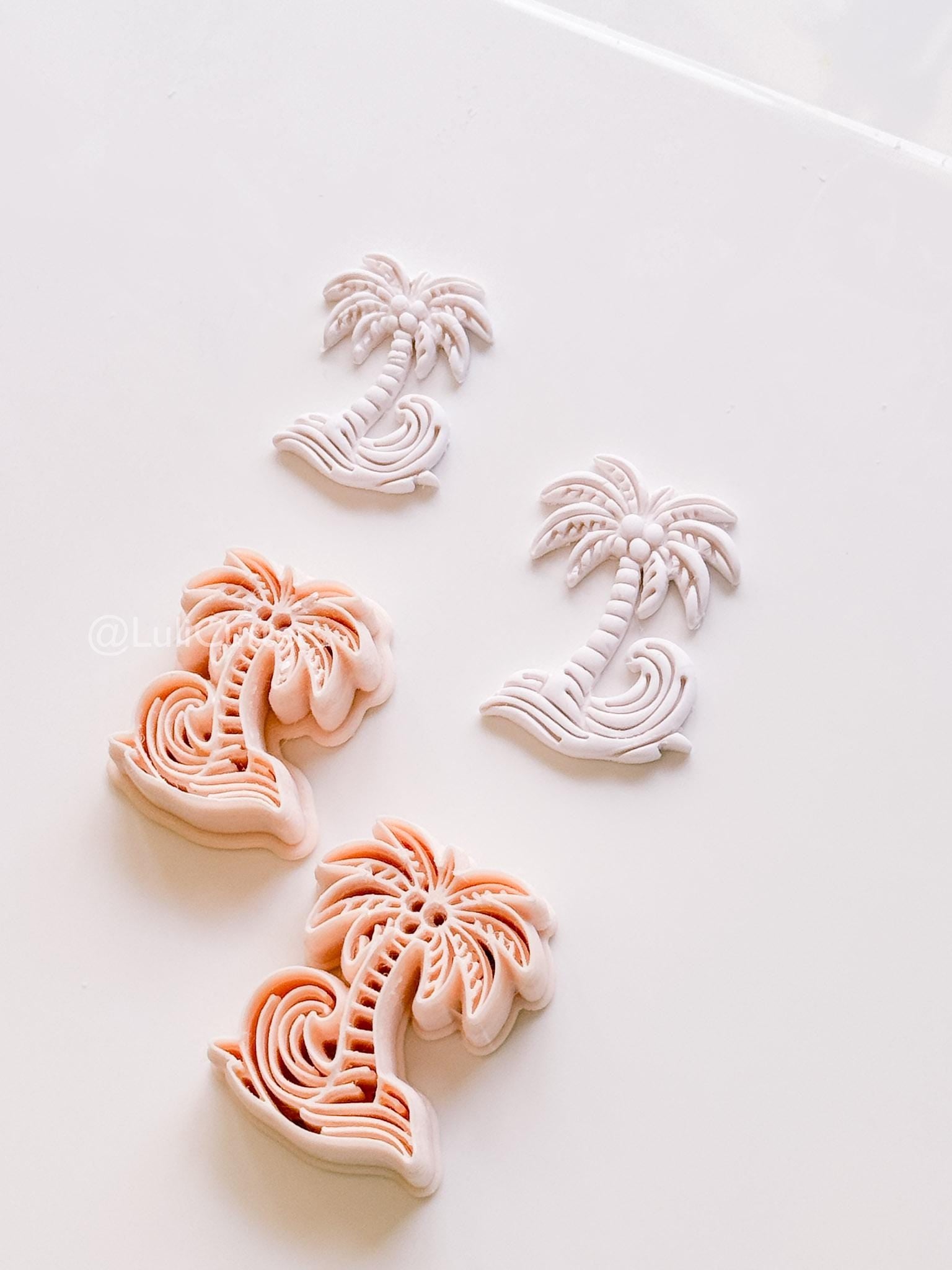 Palm Wave Cutter: Tropical Tree with Swirling Ocean Wave Design for Polymer Clay