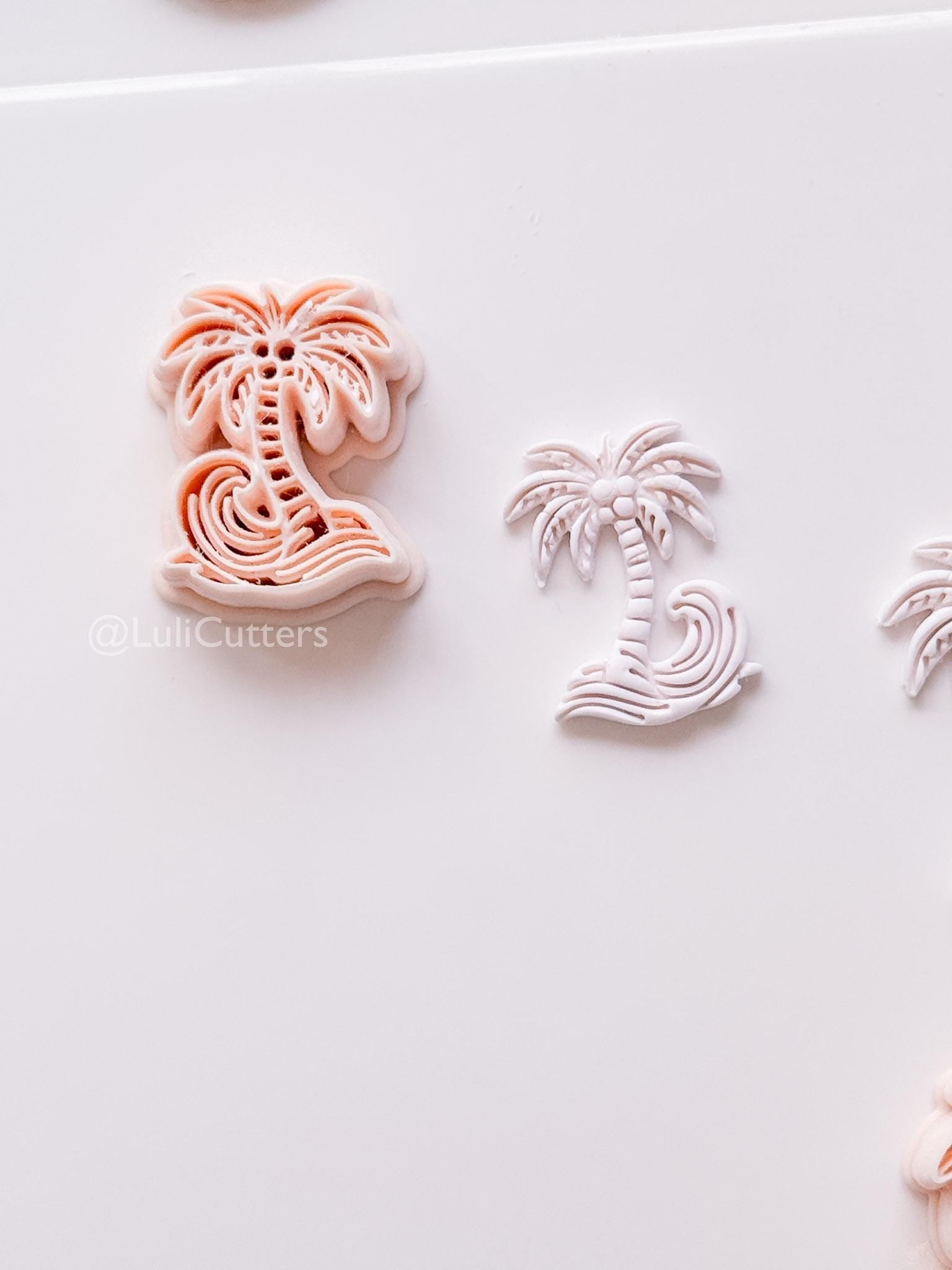 Palm Wave Cutter: Tropical Tree with Swirling Ocean Wave Design for Polymer Clay
