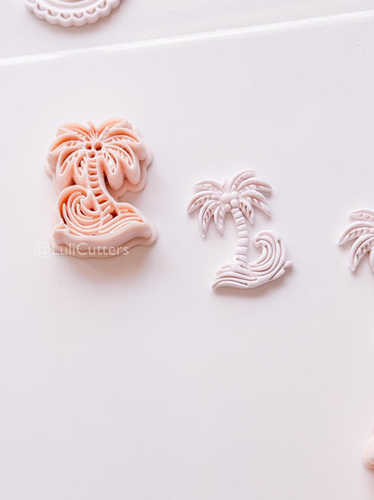 Palm Wave Cutter: Tropical Tree with Swirling Ocean Wave Design for Polymer Clay