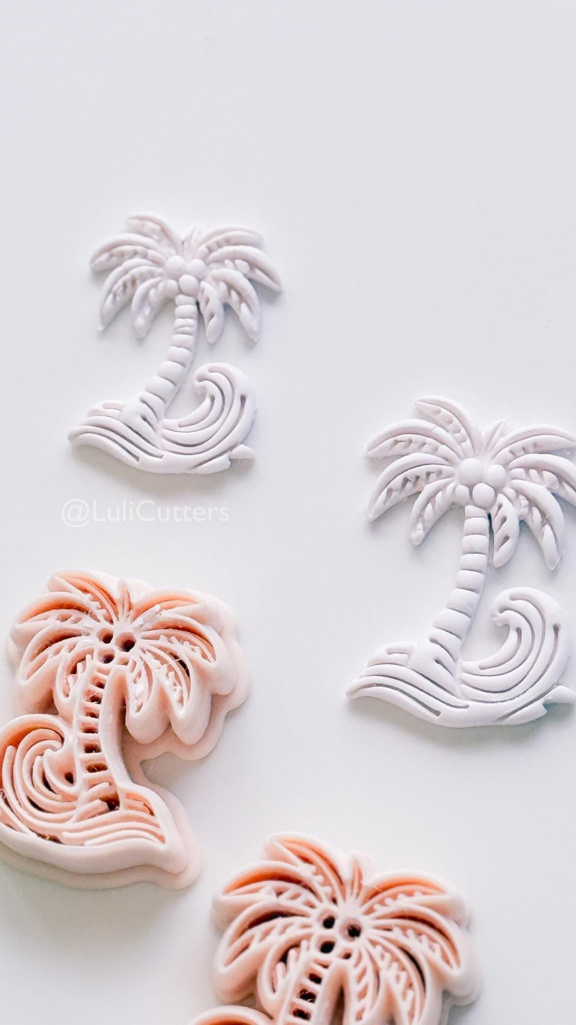 Palm Wave Cutter: Tropical Tree with Swirling Ocean Wave Design for Polymer Clay