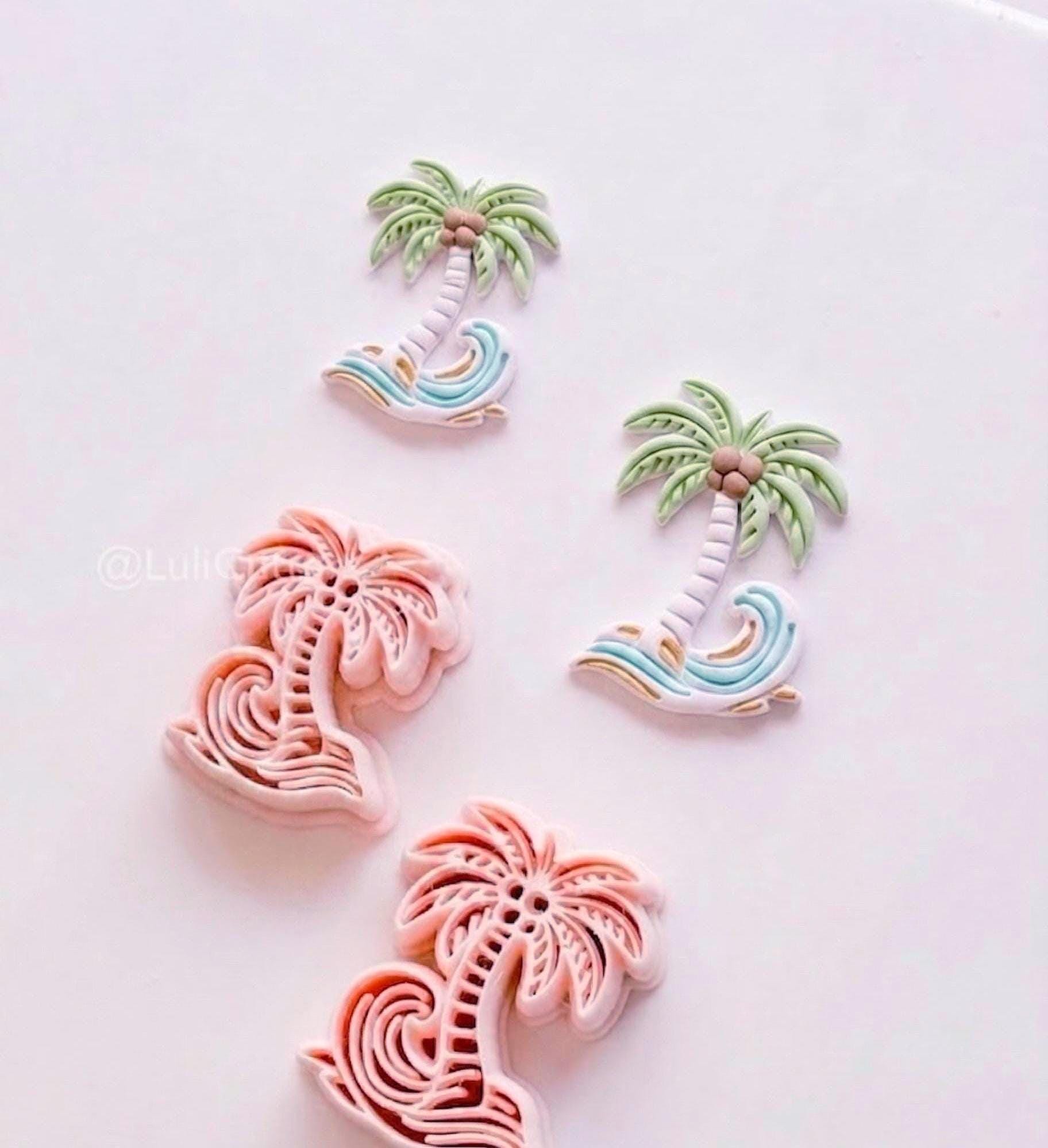 Palm Wave Cutter: Tropical Tree with Swirling Ocean Wave Design for Polymer Clay