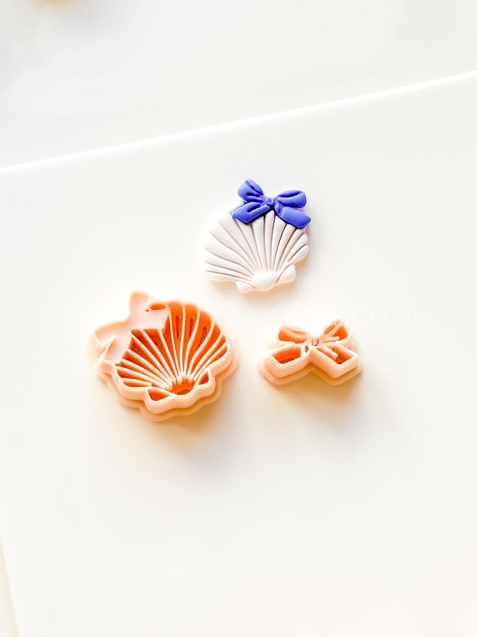 Layered Ocean Belle Cutter: Scallop Shell with Bow Design for Polymer Clay