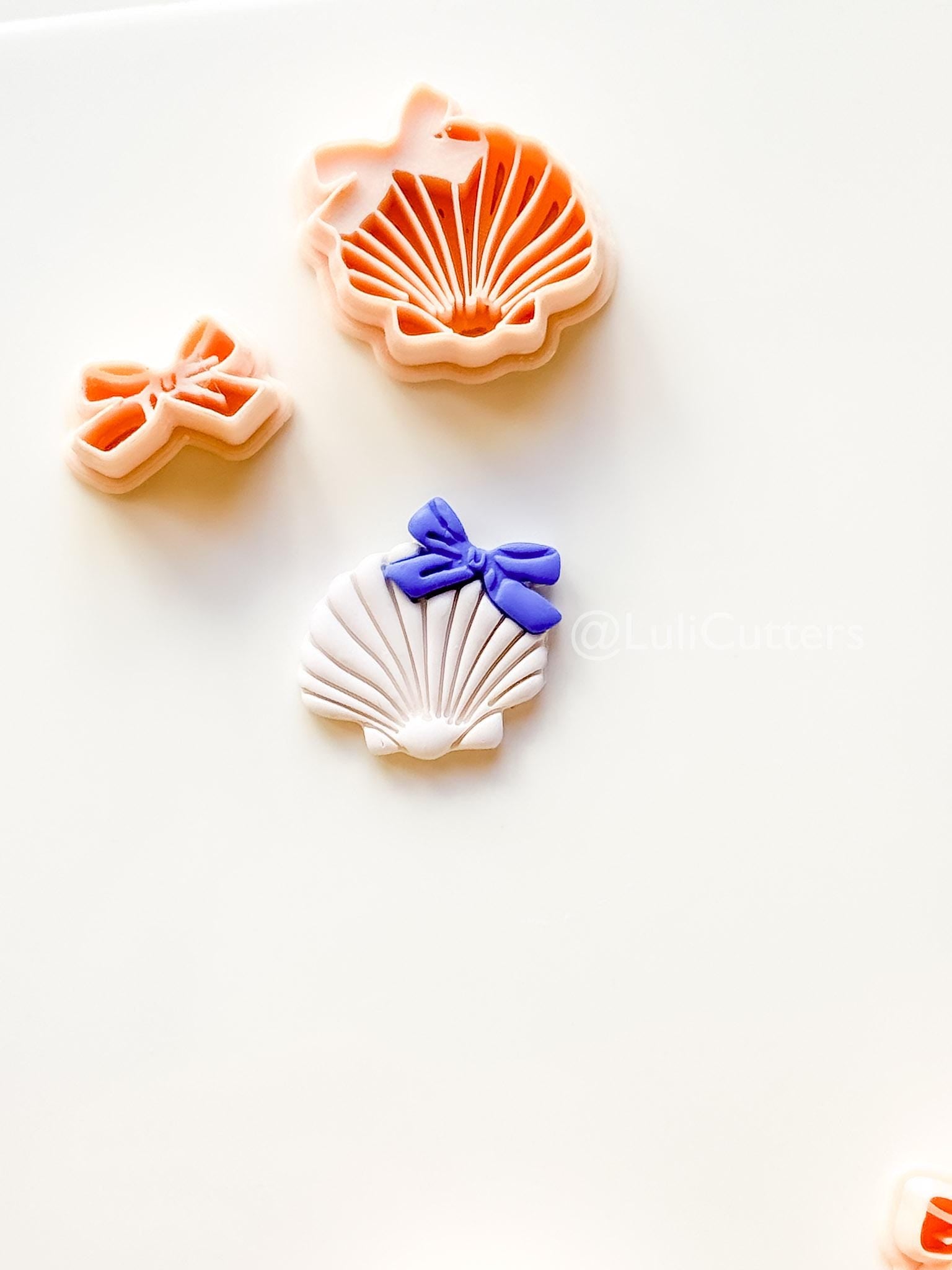 Layered Ocean Belle Cutter: Scallop Shell with Bow Design for Polymer Clay