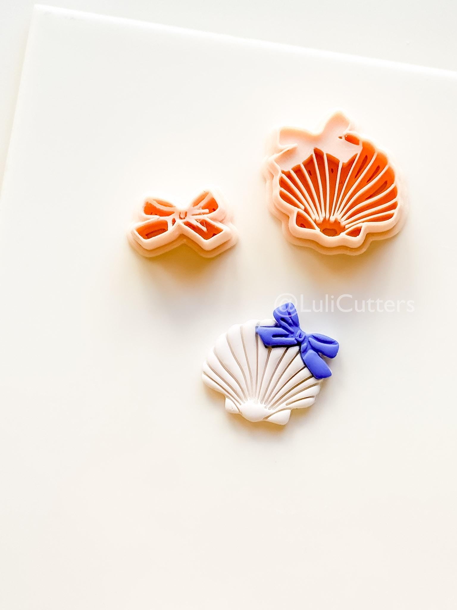 Layered Ocean Belle Cutter: Scallop Shell with Bow Design for Polymer Clay