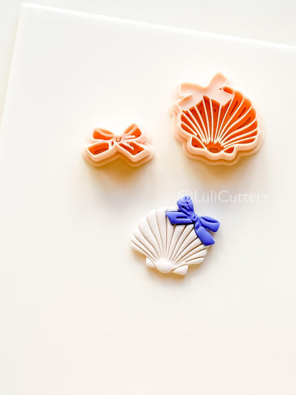 Layered Ocean Belle Cutter: Scallop Shell with Bow Design for Polymer Clay