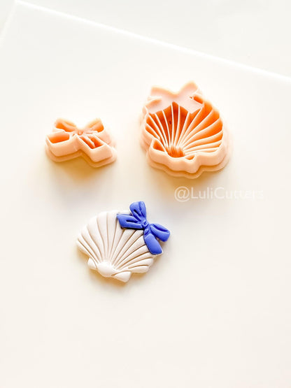 Layered Ocean Belle Cutter: Scallop Shell with Bow Design for Polymer Clay