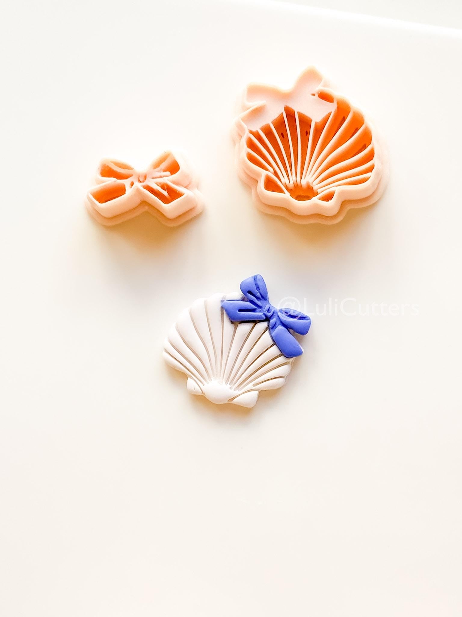 Layered Ocean Belle Cutter: Scallop Shell with Bow Design for Polymer Clay