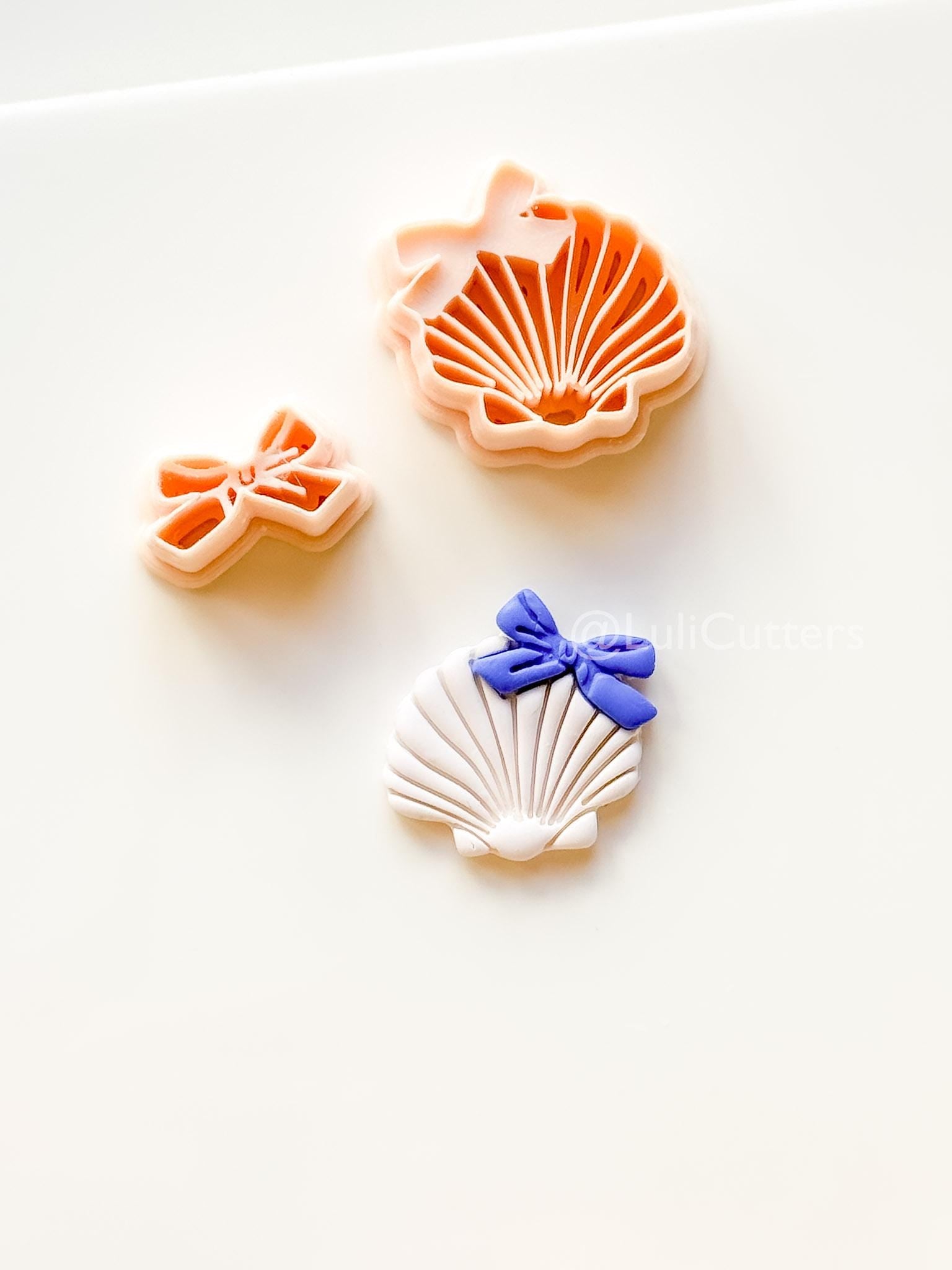 Layered Ocean Belle Cutter: Scallop Shell with Bow Design for Polymer Clay