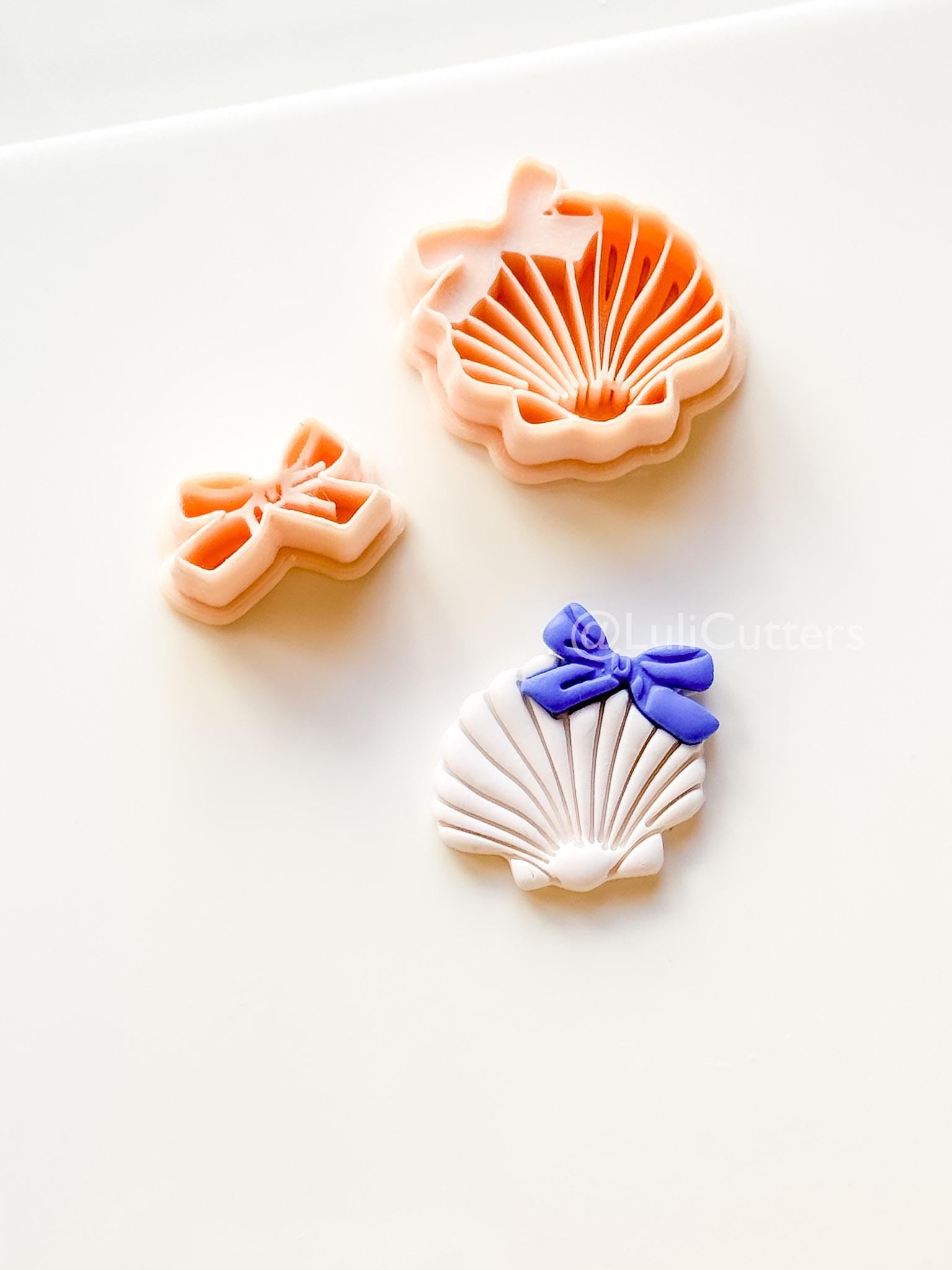 Layered Ocean Belle Cutter: Scallop Shell with Bow Design for Polymer Clay