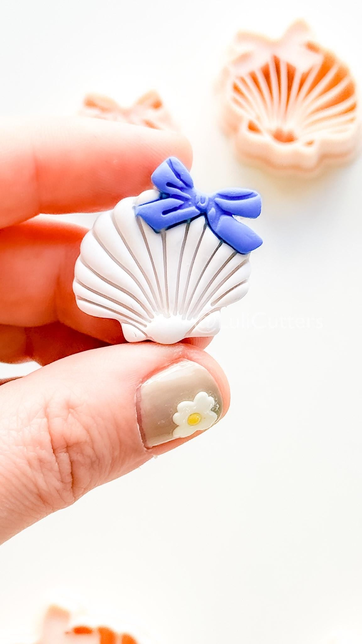 Layered Ocean Belle Cutter: Scallop Shell with Bow Design for Polymer Clay