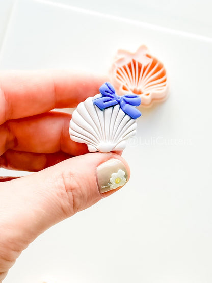 Layered Ocean Belle Cutter: Scallop Shell with Bow Design for Polymer Clay