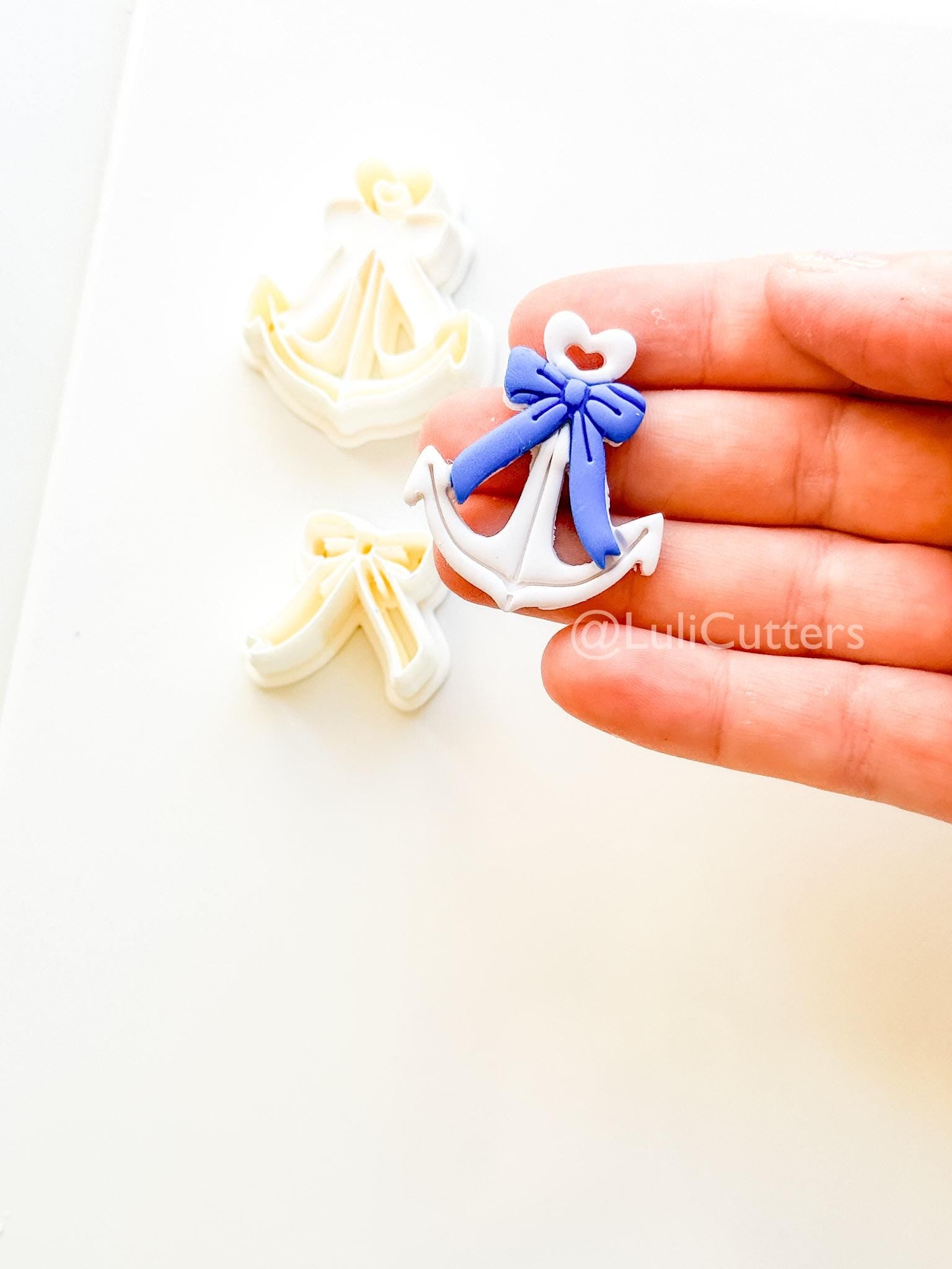 Layered Heart Anchor Cutter: Romantic Nautical Bow Design for Polymer Clay
