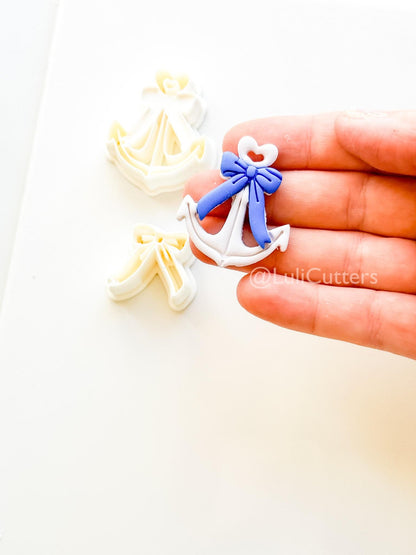 Layered Heart Anchor Cutter: Romantic Nautical Bow Design for Polymer Clay