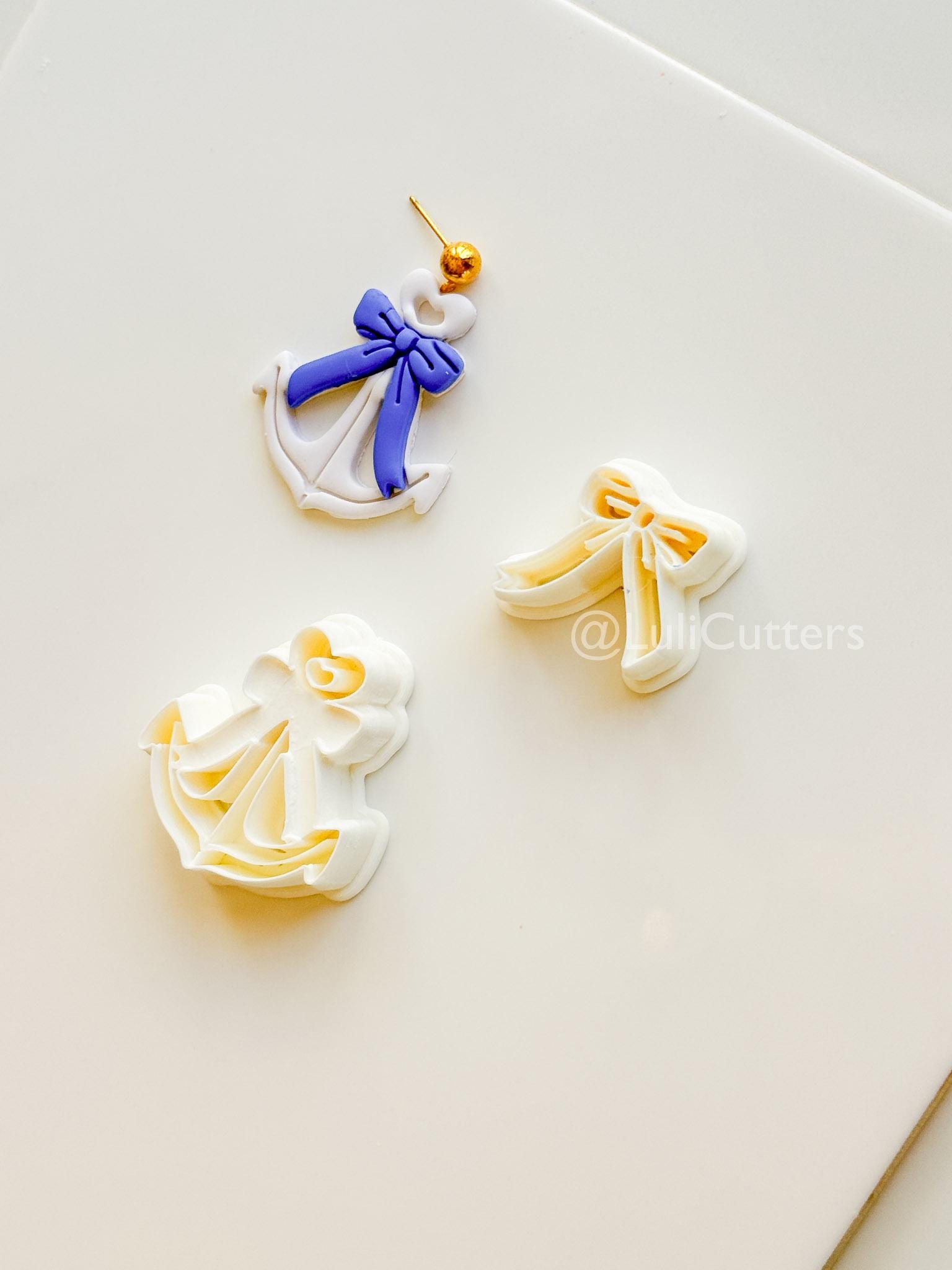 Layered Heart Anchor Cutter: Romantic Nautical Bow Design for Polymer Clay