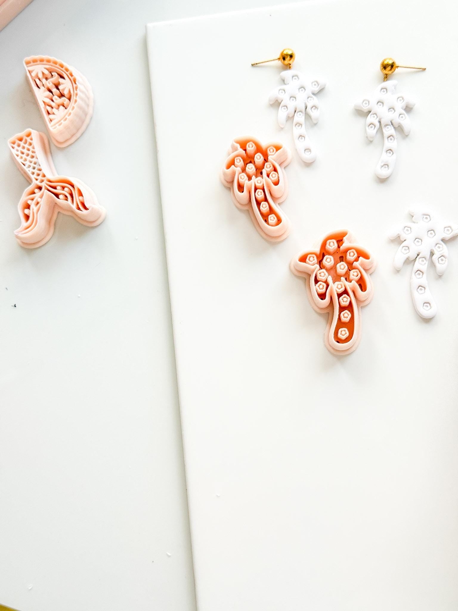Floral Palm Tree Cutter: Flower Accented Frond Design for Polymer Clay