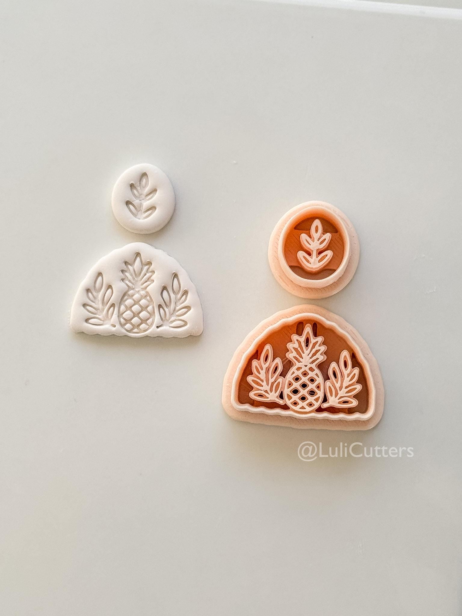 Tropical Semi-Circle Dangle Cutter: Pineapple and Leaf Motif for Polymer Clay
