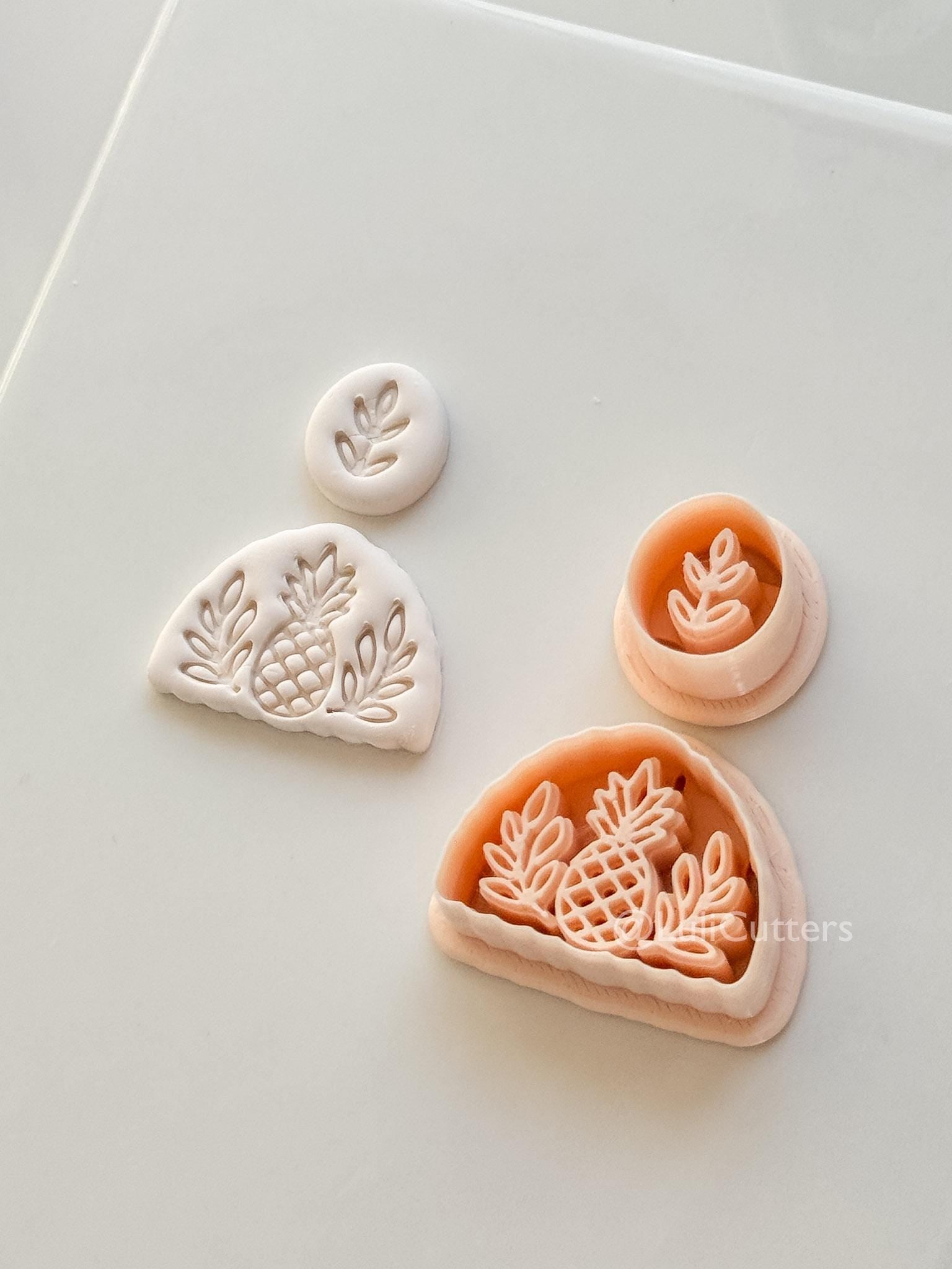 Tropical Semi-Circle Dangle Cutter: Pineapple and Leaf Motif for Polymer Clay