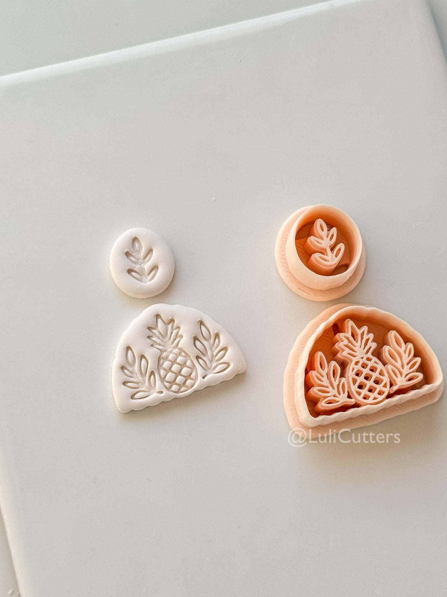 Tropical Semi-Circle Dangle Cutter: Pineapple and Leaf Motif for Polymer Clay