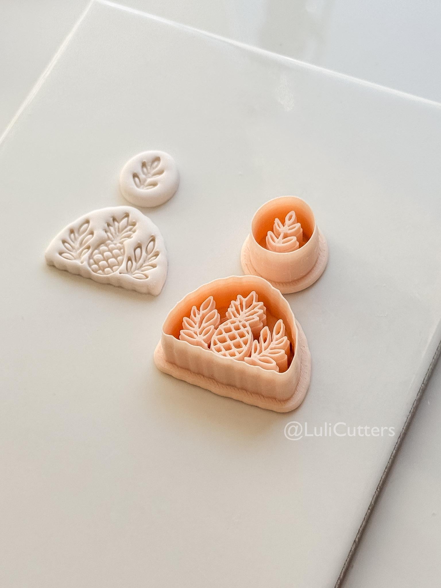 Tropical Semi-Circle Dangle Cutter: Pineapple and Leaf Motif for Polymer Clay