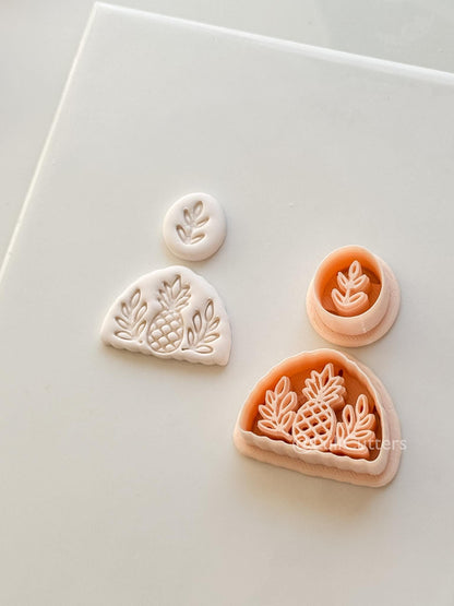 Tropical Semi-Circle Dangle Cutter: Pineapple and Leaf Motif for Polymer Clay