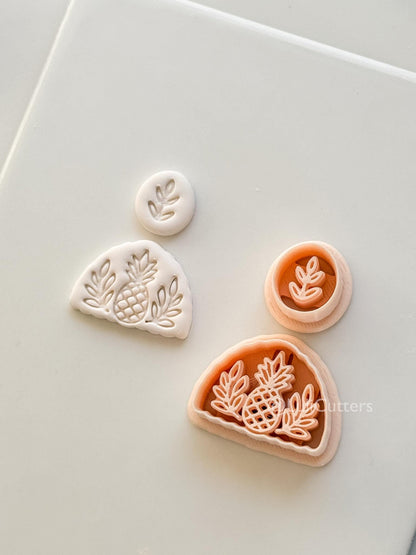 Tropical Semi-Circle Dangle Cutter: Pineapple and Leaf Motif for Polymer Clay