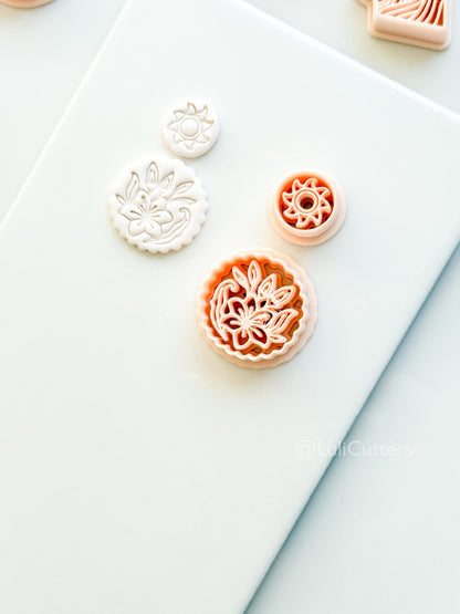 Sun Stud & Lily Scallop Drop Cutter: Floral Botanical Dangle Shape for Polymer Clay