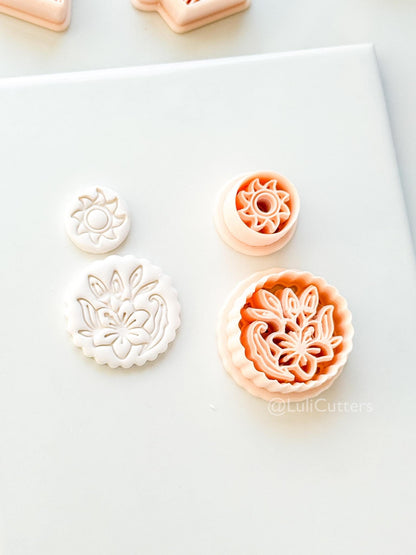 Sun Stud & Lily Scallop Drop Cutter: Floral Botanical Dangle Shape for Polymer Clay
