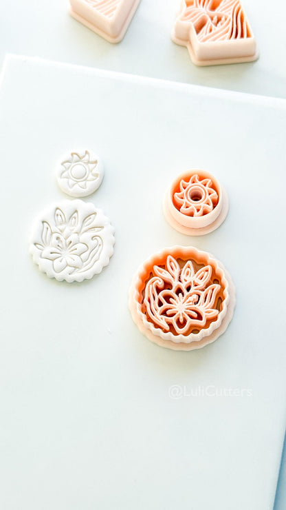 Sun Stud & Lily Scallop Drop Cutter: Floral Botanical Dangle Shape for Polymer Clay