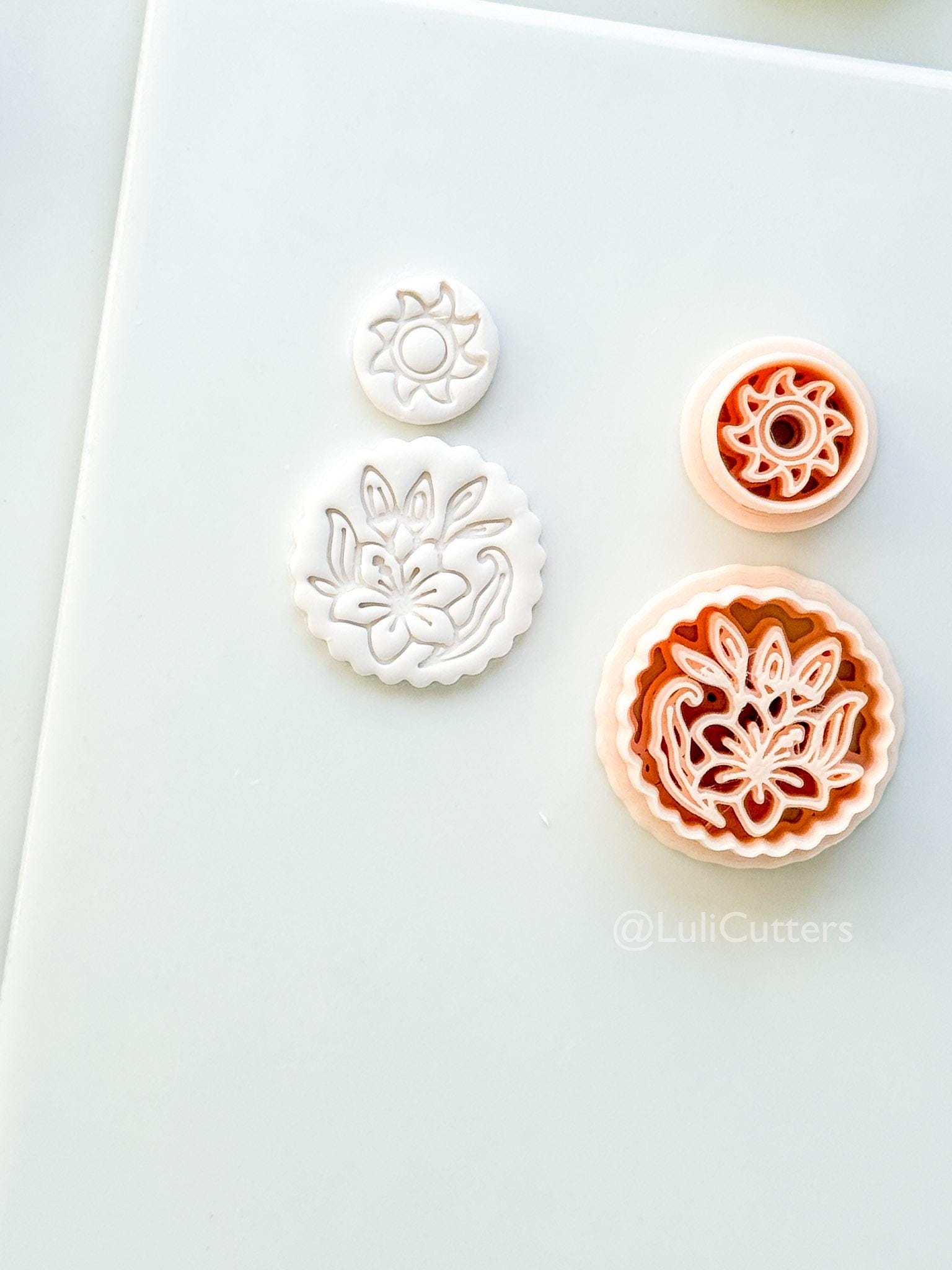 Sun Stud & Lily Scallop Drop Cutter: Floral Botanical Dangle Shape for Polymer Clay