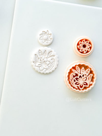 Sun Stud & Lily Scallop Drop Cutter: Floral Botanical Dangle Shape for Polymer Clay