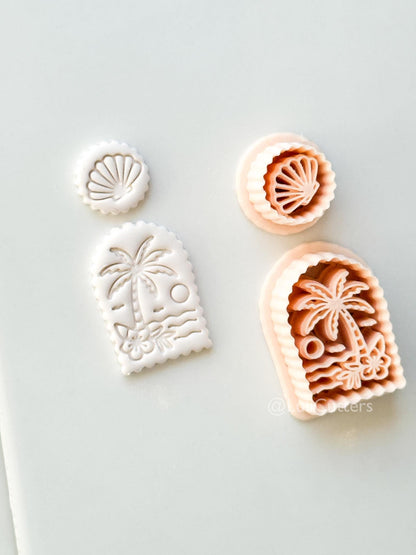 Scalloped Tropical Island Arch Cutter: Palm Tree Beach Scene Shape for Polymer Clay
