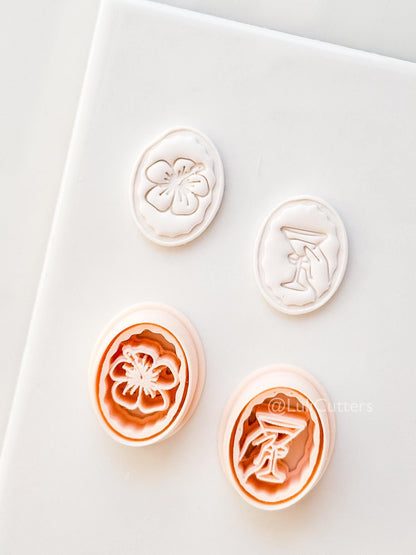 Oval Martini & Hibiscus Cutter: Cocktail Glass and tropical flower Shape for Polymer Clay
