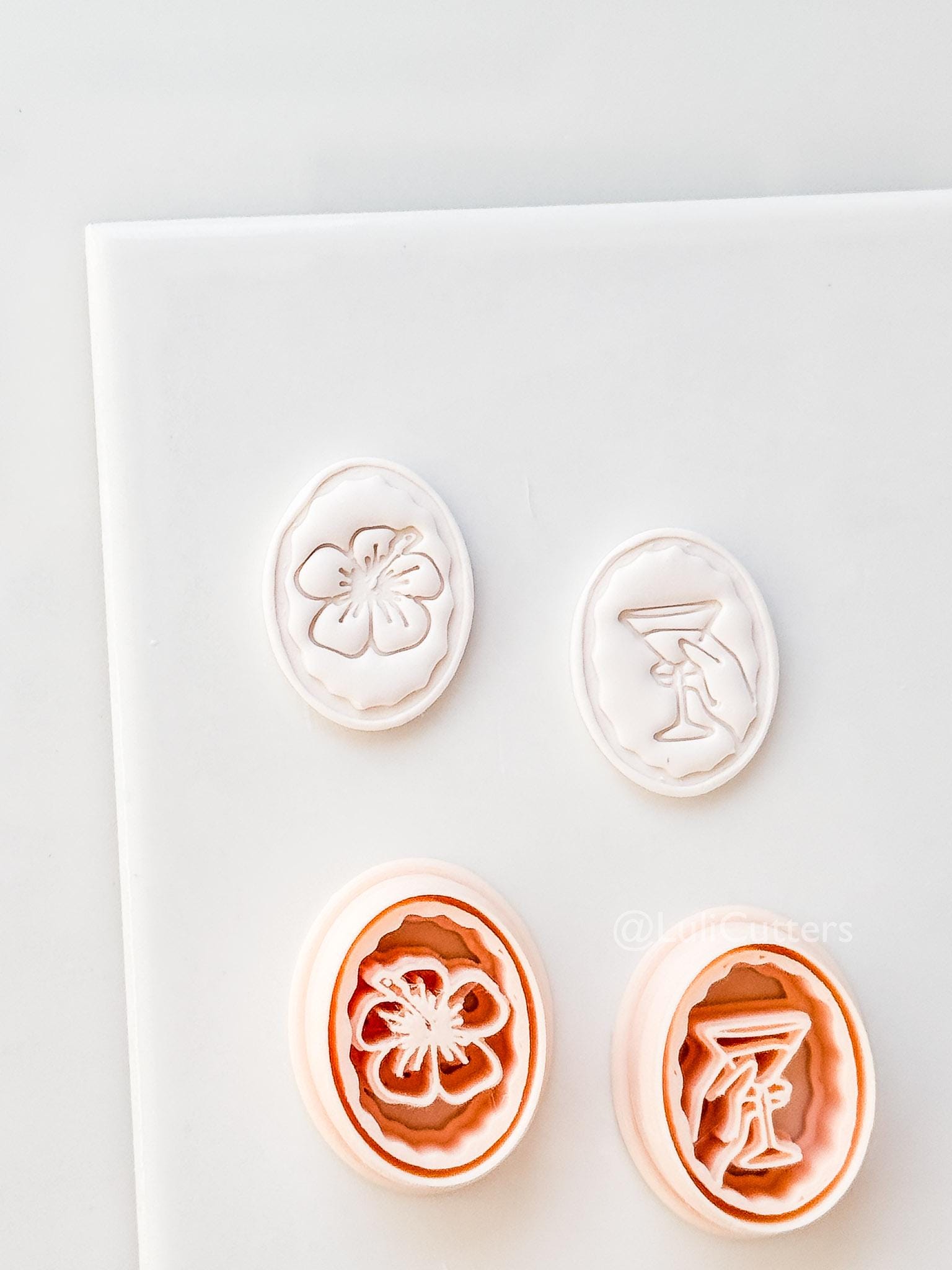 Oval Martini & Hibiscus Cutter: Cocktail Glass and tropical flower Shape for Polymer Clay