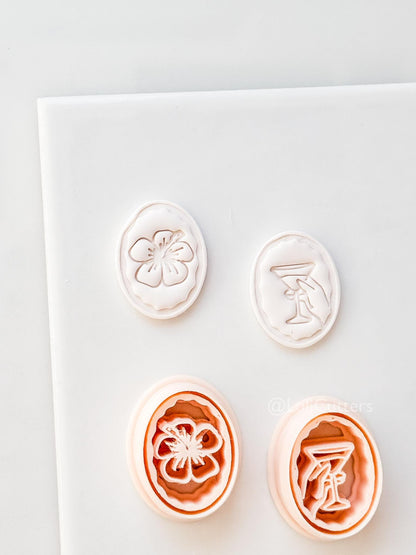 Oval Martini & Hibiscus Cutter: Cocktail Glass and tropical flower Shape for Polymer Clay