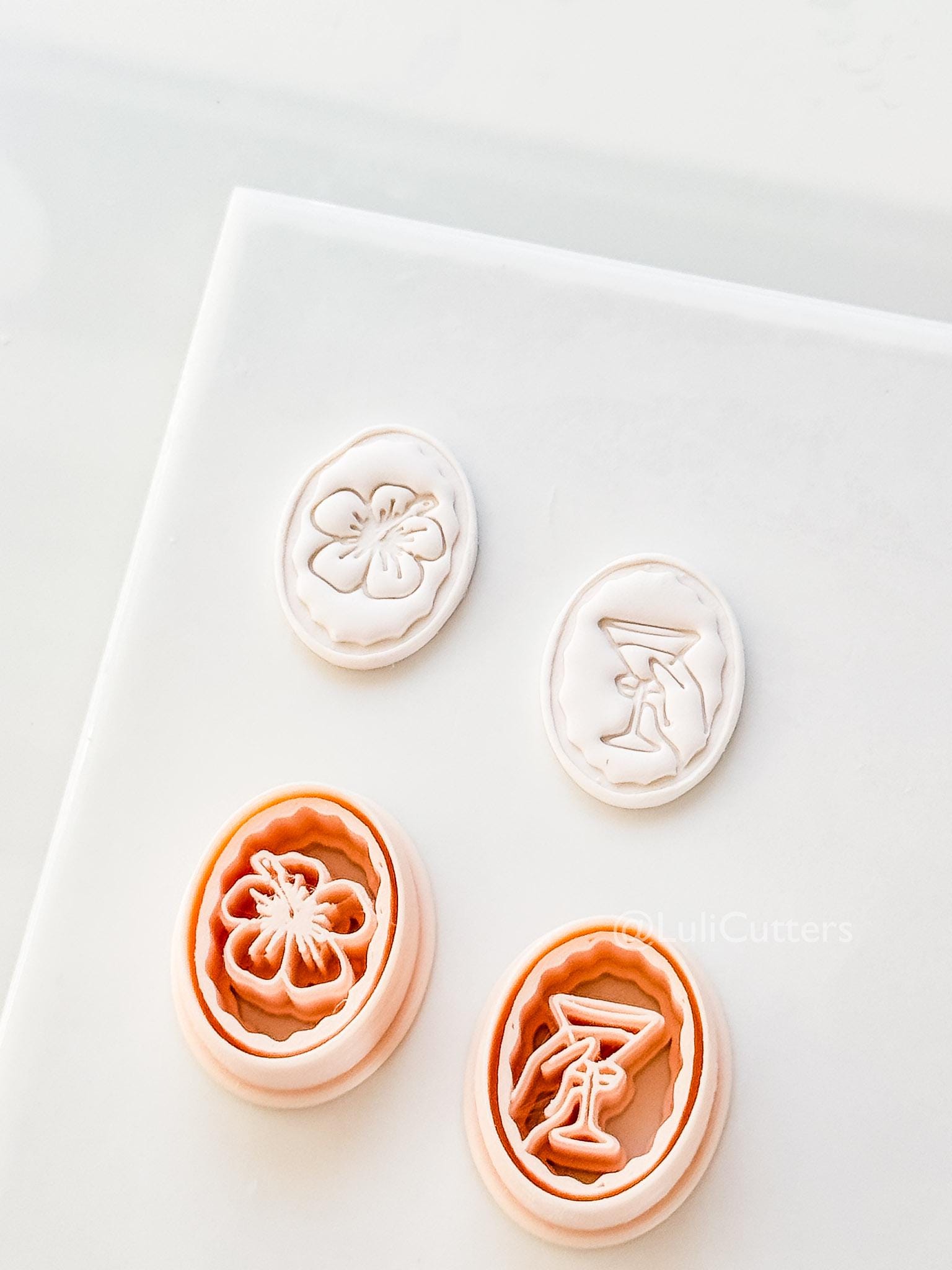 Oval Martini & Hibiscus Cutter: Cocktail Glass and tropical flower Shape for Polymer Clay